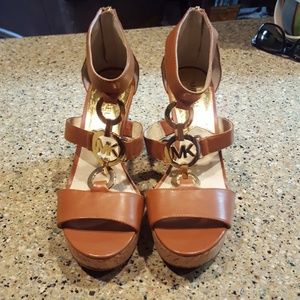 Michael Kors Cognac Wedge Sandals Sz 7